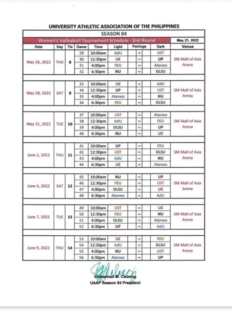 uaap volleyball round 2 schedule